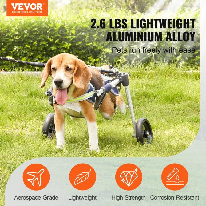 VEVOR 2 Wheels Dog Wheelchair for Back Legs, Pet Wheelchair Lightweight & Adjustable Assisting in Healing, Dog Cart/Wheelchair for Injured, Disabled, Paralysis, Hind Limb Weak Pet(XS) - Image 2