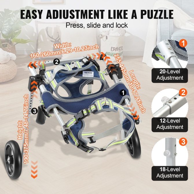 VEVOR 2 Wheels Dog Wheelchair for Back Legs, Pet Wheelchair Lightweight & Adjustable Assisting in Healing, Dog Cart/Wheelchair for Injured, Disabled, Paralysis, Hind Limb Weak Pet(XS) - Image 4