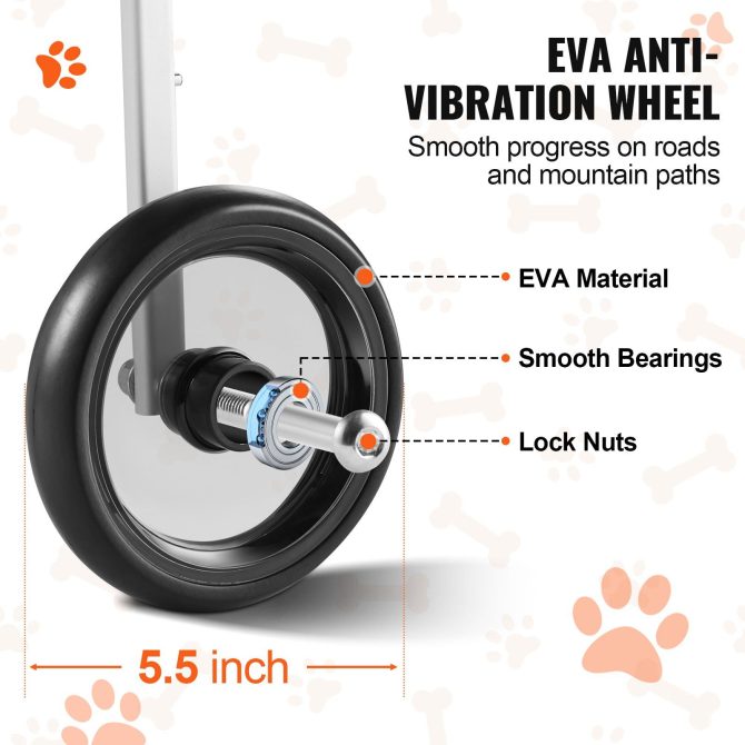 VEVOR 2 Wheels Dog Wheelchair for Back Legs, Pet Wheelchair Lightweight & Adjustable Assisting in Healing, Dog Cart/Wheelchair for Injured, Disabled, Paralysis, Hind Limb Weak Pet(XS) - Image 6