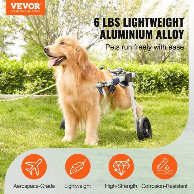 VEVOR 2 Wheels Dog Wheelchair for Back Legs, Pet Wheelchair Lightweight & Adjustable Assisting in Healing, Dog Cart/Wheelchair for Injured, Disabled, Paralysis, Hind Limb Weak Pet(L) - Image 2