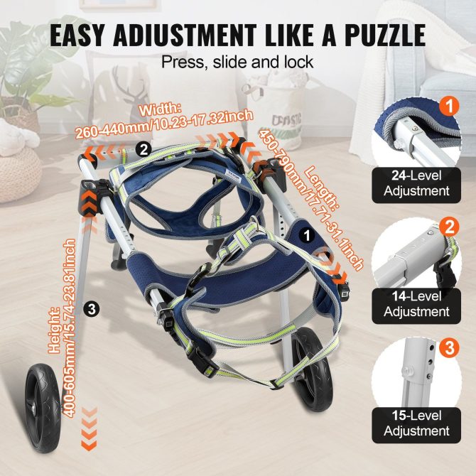 VEVOR 2 Wheels Dog Wheelchair for Back Legs, Pet Wheelchair Lightweight & Adjustable Assisting in Healing, Dog Cart/Wheelchair for Injured, Disabled, Paralysis, Hind Limb Weak Pet(L) - Image 4