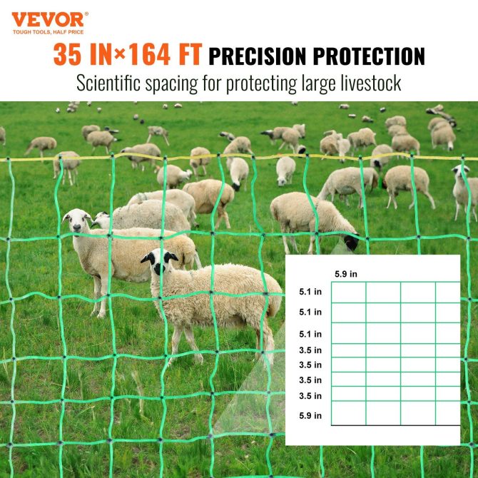 VEVOR Electric Fence Netting, 35" H x 164' L, PE Net Fencing with Posts & Double-Spiked Stakes, Utility Portable Mesh for Goats, Sheep, Lambs, Deer, Hogs, Dogs, Used in Backyards, Farms, and Ranches - Image 2