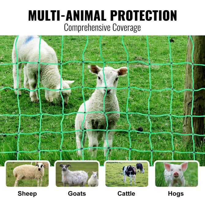 VEVOR Electric Fence Netting, 35" H x 164' L, PE Net Fencing with Posts & Double-Spiked Stakes, Utility Portable Mesh for Goats, Sheep, Lambs, Deer, Hogs, Dogs, Used in Backyards, Farms, and Ranches - Image 4
