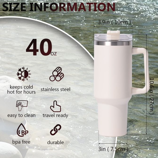 40oz large capacity tumbler, With Handle And Straw Lid, Insulated Reusable Stainless Steel Water Bottles Travel Mug Coffee Cup car cup water cup For Men Women Outdoor Camping Driving,  gift - Image 10