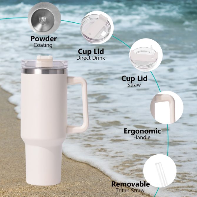 40oz large capacity tumbler, With Handle And Straw Lid, Insulated Reusable Stainless Steel Water Bottles Travel Mug Coffee Cup car cup water cup For Men Women Outdoor Camping Driving,  gift - Image 12