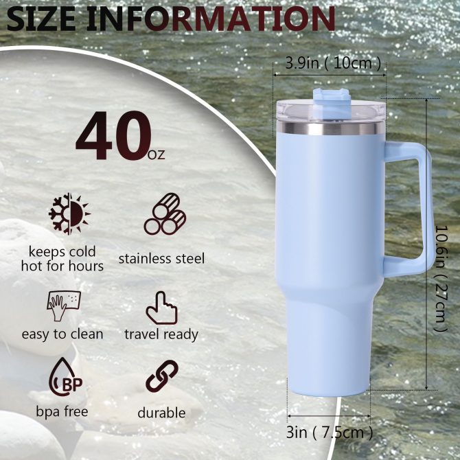 40oz large capacity tumbler, With Handle And Straw Lid, Insulated Reusable Stainless Steel Water Bottles Travel Mug Coffee Cup car cup water cup For Men Women Outdoor Camping Driving,  gift - Image 2