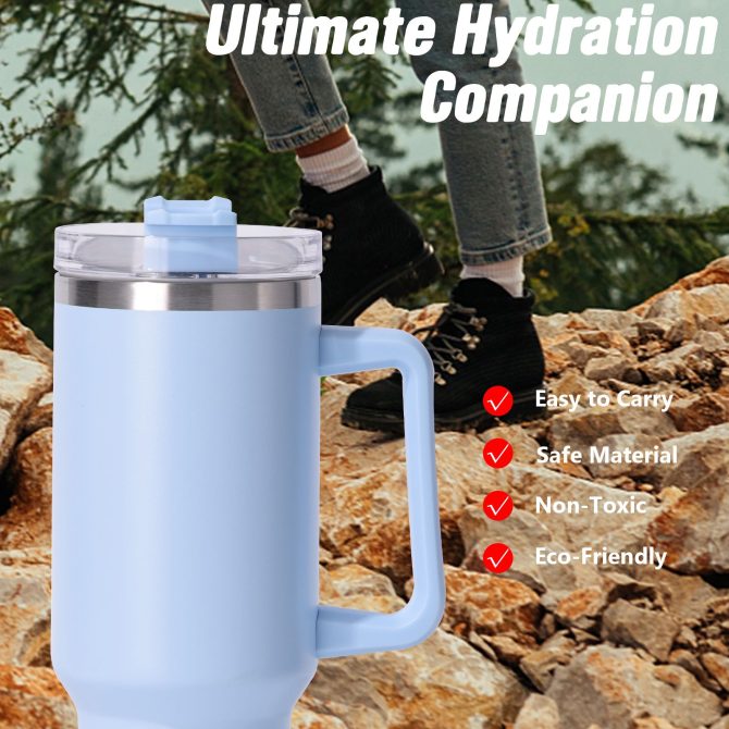 40oz large capacity tumbler, With Handle And Straw Lid, Insulated Reusable Stainless Steel Water Bottles Travel Mug Coffee Cup car cup water cup For Men Women Outdoor Camping Driving,  gift - Image 3