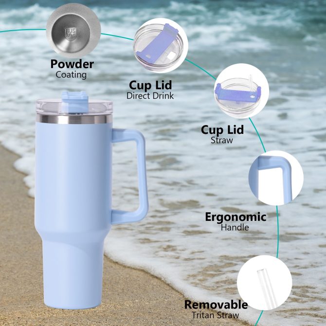 40oz large capacity tumbler, With Handle And Straw Lid, Insulated Reusable Stainless Steel Water Bottles Travel Mug Coffee Cup car cup water cup For Men Women Outdoor Camping Driving,  gift - Image 4