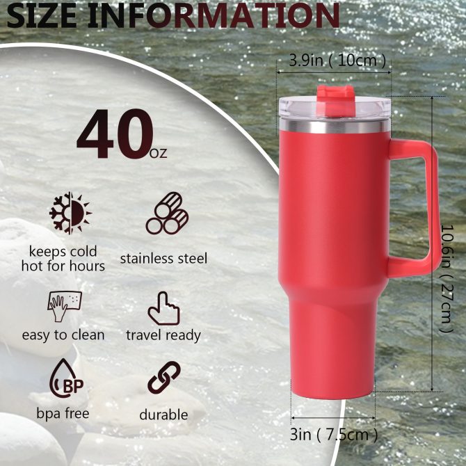 40oz large capacity tumbler, With Handle And Straw Lid, Insulated Reusable Stainless Steel Water Bottles Travel Mug Coffee Cup car cup water cup For Men Women Outdoor Camping Driving,  gift - Image 34