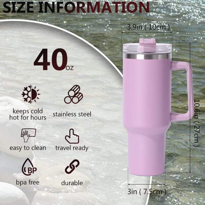 40oz large capacity tumbler, With Handle And Straw Lid, Insulated Reusable Stainless Steel Water Bottles Travel Mug Coffee Cup car cup water cup For Men Women Outdoor Camping Driving,  gift - Image 26