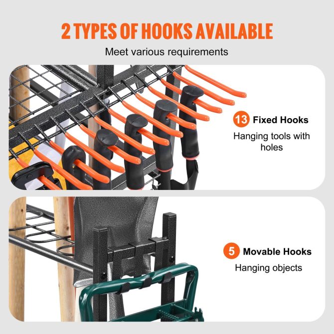 VEVOR Garden Tool Organizer, 16 Slots with Hooks, Yard Tool Tower Rack with Wheels for Garage Organization and Storage, Hold Long-Handled Tool/Rake/Broom, Metal Tool Stand Holder for Shed, Outdoor - Image 3