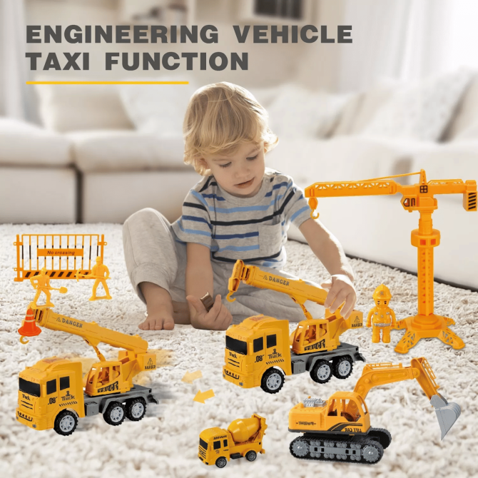 Jiakora Construction Vehicle Toy Truck w/Play Mat Road Signs, Dump Trucks, Excavator, Cement Mixer Trucks, Crane, Engineering Vehicles Toys Set for 3 4 5 6 Years Old Toddlers Kids Boys & Girls - Image 2