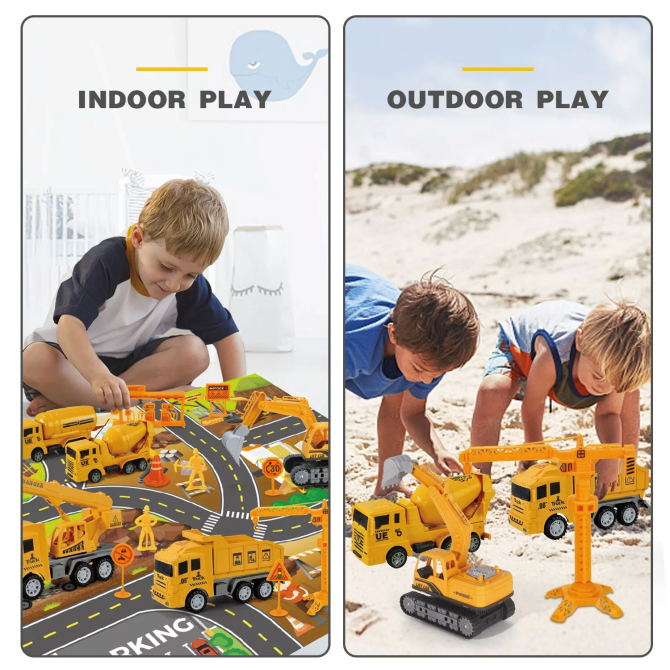 Jiakora Construction Vehicle Toy Truck w/Play Mat Road Signs, Dump Trucks, Excavator, Cement Mixer Trucks, Crane, Engineering Vehicles Toys Set for 3 4 5 6 Years Old Toddlers Kids Boys & Girls - Image 3