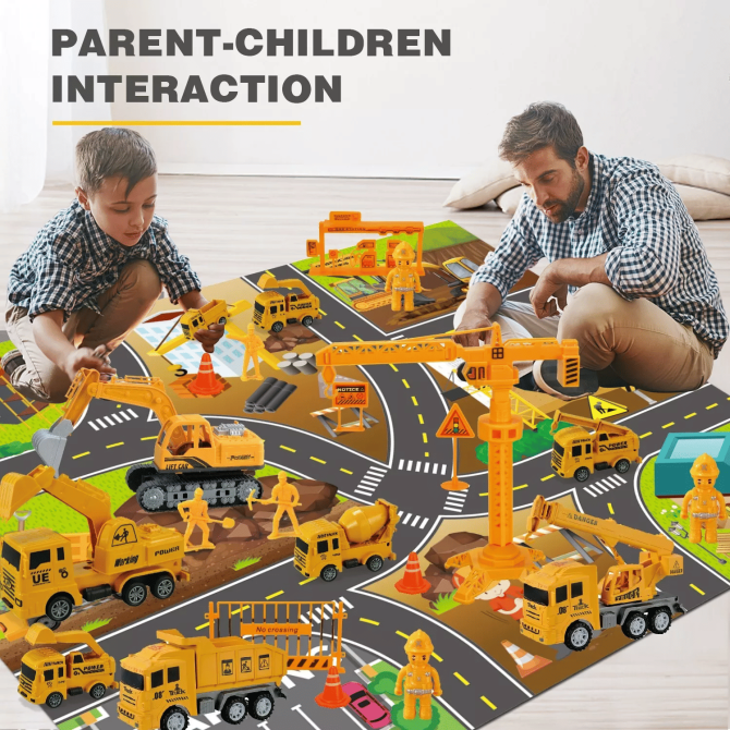 Jiakora Construction Vehicle Toy Truck w/Play Mat Road Signs, Dump Trucks, Excavator, Cement Mixer Trucks, Crane, Engineering Vehicles Toys Set for 3 4 5 6 Years Old Toddlers Kids Boys & Girls - Image 6
