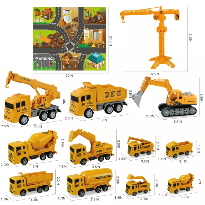 Jiakora Construction Vehicle Toy Truck w/Play Mat Road Signs, Dump Trucks, Excavator, Cement Mixer Trucks, Crane, Engineering Vehicles Toys Set for 3 4 5 6 Years Old Toddlers Kids Boys & Girls - Image 9