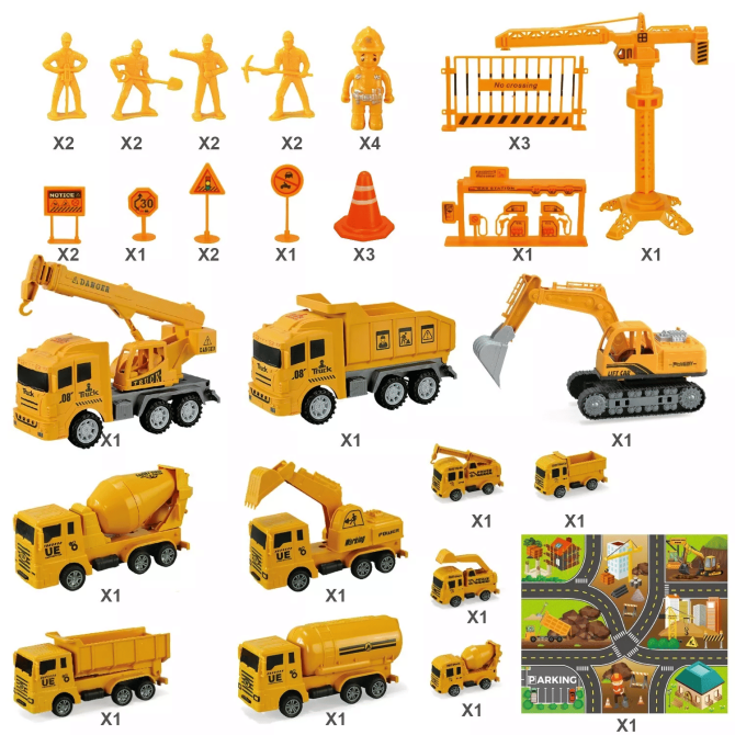 Jiakora Construction Vehicle Toy Truck w/Play Mat Road Signs, Dump Trucks, Excavator, Cement Mixer Trucks, Crane, Engineering Vehicles Toys Set for 3 4 5 6 Years Old Toddlers Kids Boys & Girls - Image 10