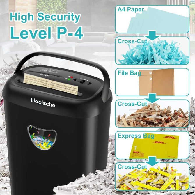 Cross Cut Paper Shredder,High-Performance,14-Sheet Capacity,6.6 Gallon Basket,P-4 Security-Jam Proof Heavy Duty Shredder for Home and Office - Image 2