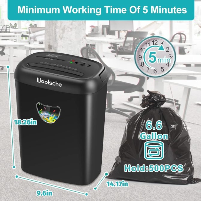Cross Cut Paper Shredder,High-Performance,14-Sheet Capacity,6.6 Gallon Basket,P-4 Security-Jam Proof Heavy Duty Shredder for Home and Office - Image 6