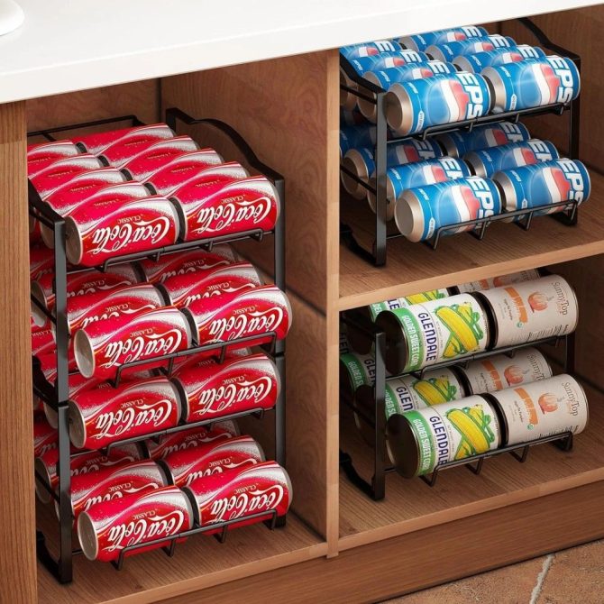 4 Tiers Can Organizer Rack, 48 Cans Soda Can Dispenser Organizer for Refrigerator, Set of 2 Stackable Beverage Dispenser Rack - Image 2