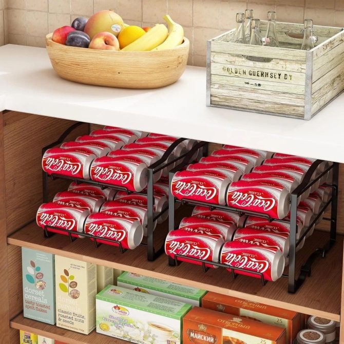 4 Tiers Can Organizer Rack, 48 Cans Soda Can Dispenser Organizer for Refrigerator, Set of 2 Stackable Beverage Dispenser Rack - Image 3