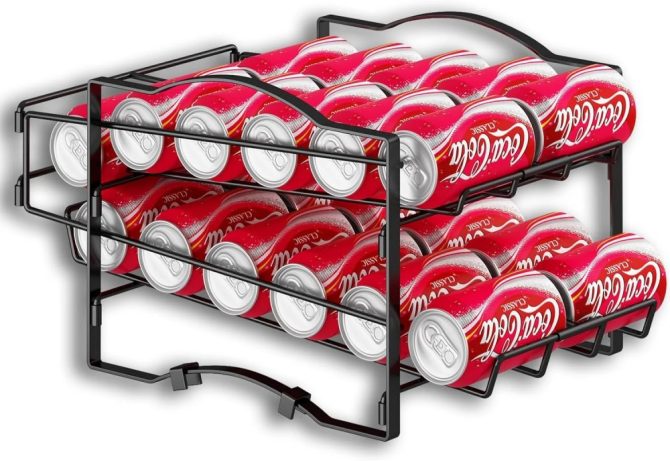 4 Tiers Can Organizer Rack, 48 Cans Soda Can Dispenser Organizer for Refrigerator, Set of 2 Stackable Beverage Dispenser Rack - Image 5