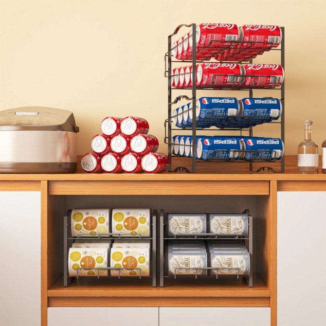 4 Tiers Can Organizer Rack, 48 Cans Soda Can Dispenser Organizer for Refrigerator, Set of 2 Stackable Beverage Dispenser Rack - Image 6