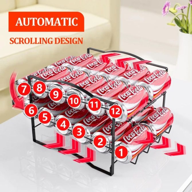 4 Tiers Can Organizer Rack, 48 Cans Soda Can Dispenser Organizer for Refrigerator, Set of 2 Stackable Beverage Dispenser Rack - Image 8