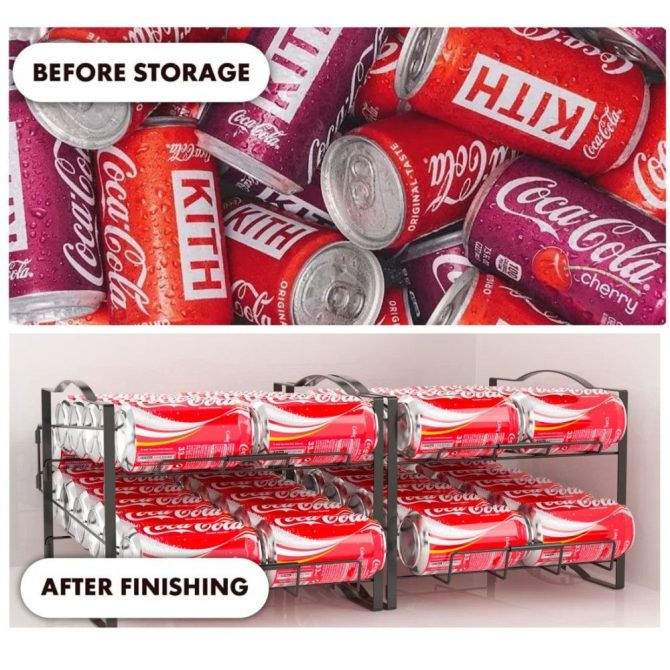 4 Tiers Can Organizer Rack, 48 Cans Soda Can Dispenser Organizer for Refrigerator, Set of 2 Stackable Beverage Dispenser Rack - Image 9
