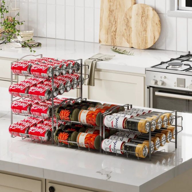 4 Tiers Can Organizer Rack, 48 Cans Soda Can Dispenser Organizer for Refrigerator, Set of 2 Stackable Beverage Dispenser Rack - Image 10