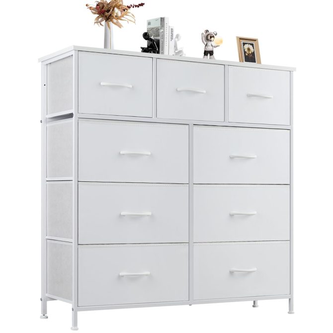 Dresser for Bedroom with 9 Fabric Drawers, Tall Chest Organizer Units for Clothing, Closet, Storage Tower with Cabinet, Metal Frame, Wooden Top, Lightweight Nursery Furniture - Image 29