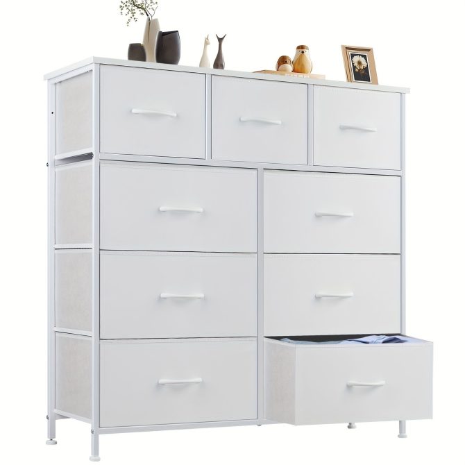 Dresser for Bedroom with 9 Fabric Drawers, Tall Chest Organizer Units for Clothing, Closet, Storage Tower with Cabinet, Metal Frame, Wooden Top, Lightweight Nursery Furniture - Image 28