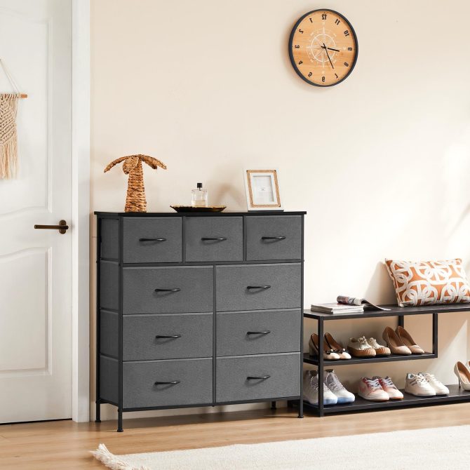 Dresser for Bedroom with 9 Fabric Drawers, Tall Chest Organizer Units for Clothing, Closet, Storage Tower with Cabinet, Metal Frame, Wooden Top, Lightweight Nursery Furniture - Image 27