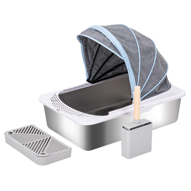 005007HSMSP-ZDDP Stainless Steel Cat Litter Box with Lid, Extra Large Metal Litter Box for big cats, Litter box Includes Litter Scoop Scoop Holder Footpad Easy Cleaning Non-Sticky - Image 3