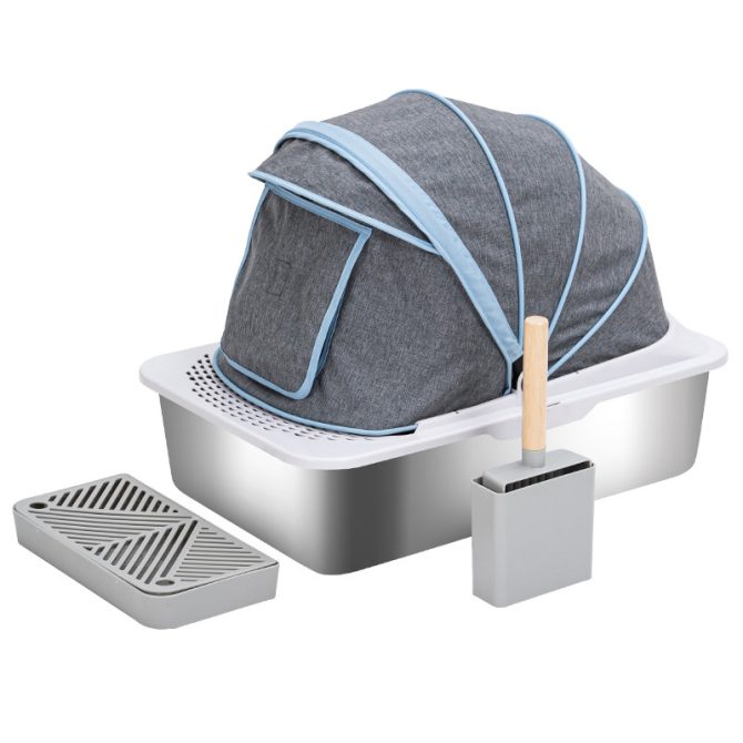 005007HSMSP-ZDDP Stainless Steel Cat Litter Box with Lid, Extra Large Metal Litter Box for big cats, Litter box Includes Litter Scoop Scoop Holder Footpad Easy Cleaning Non-Sticky - Image 4