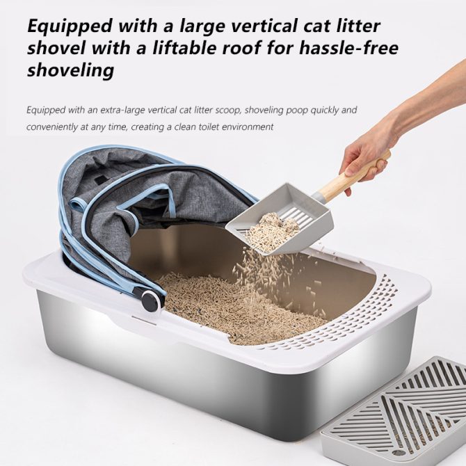 005007HSMSP-ZDDP Stainless Steel Cat Litter Box with Lid, Extra Large Metal Litter Box for big cats, Litter box Includes Litter Scoop Scoop Holder Footpad Easy Cleaning Non-Sticky - Image 5