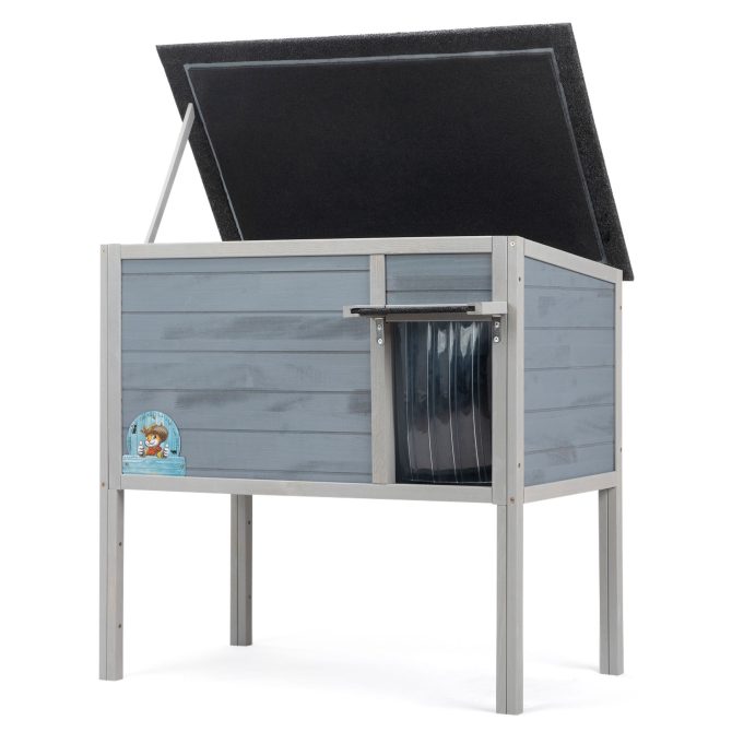 Outdoor Insulated Cat House, Wood Pet House w/ High Legs, Doors, Openable Roof, Weatherproof, Cat Animal Shelter for Winter, Gray - Image 11