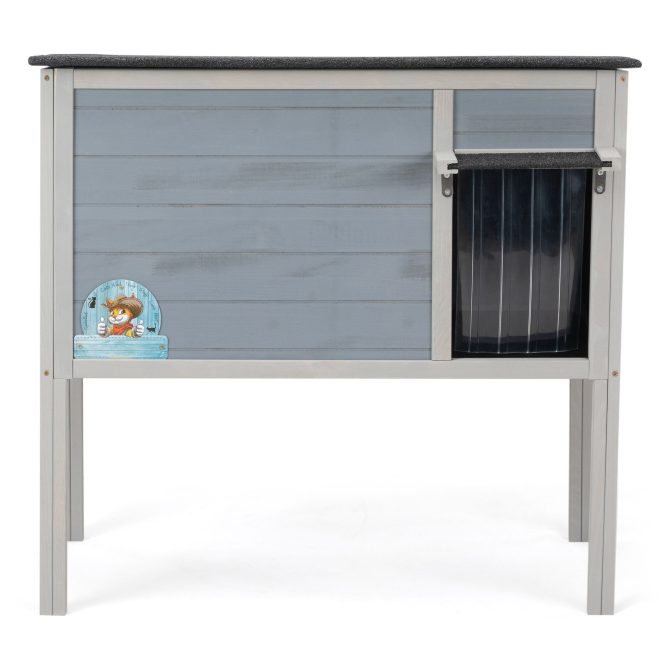 Outdoor Insulated Cat House, Wood Pet House w/ High Legs, Doors, Openable Roof, Weatherproof, Cat Animal Shelter for Winter, Gray - Image 12