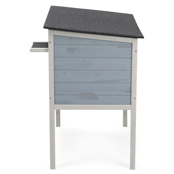 Outdoor Insulated Cat House, Wood Pet House w/ High Legs, Doors, Openable Roof, Weatherproof, Cat Animal Shelter for Winter, Gray - Image 16