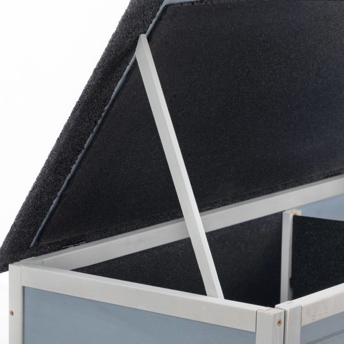 Outdoor Insulated Cat House, Wood Pet House w/ High Legs, Doors, Openable Roof, Weatherproof, Cat Animal Shelter for Winter, Gray - Image 4
