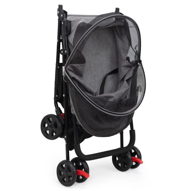 Foldable Pet Stroller, Small Dog Cat Stroller with Storage Basket for Small Puppies, Gray and Black - Image 11