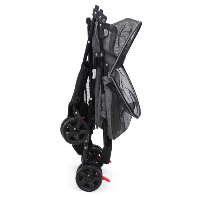 Foldable Pet Stroller, Small Dog Cat Stroller with Storage Basket for Small Puppies, Gray and Black - Image 12