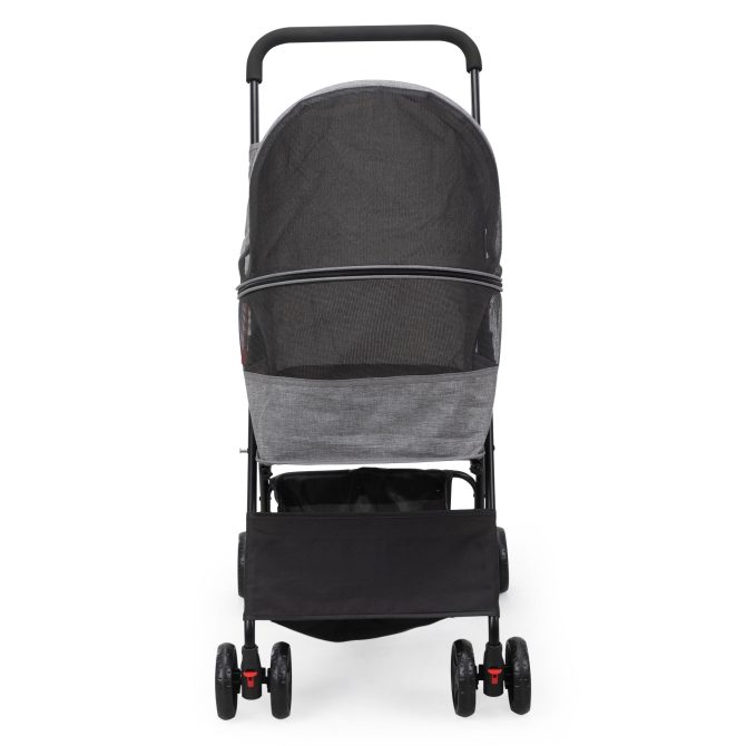 Foldable Pet Stroller, Small Dog Cat Stroller with Storage Basket for Small Puppies, Gray and Black - Image 4