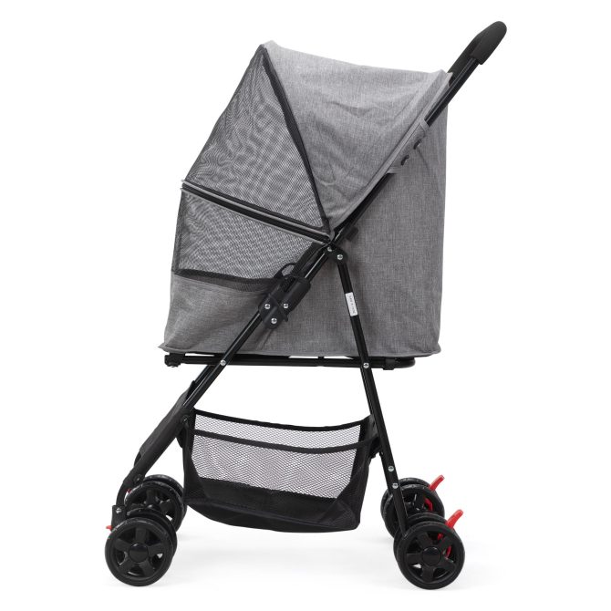 Foldable Pet Stroller, Small Dog Cat Stroller with Storage Basket for Small Puppies, Gray and Black - Image 6