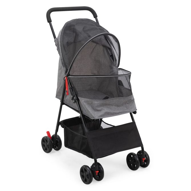 Foldable Pet Stroller, Small Dog Cat Stroller with Storage Basket for Small Puppies, Gray and Black - Image 8