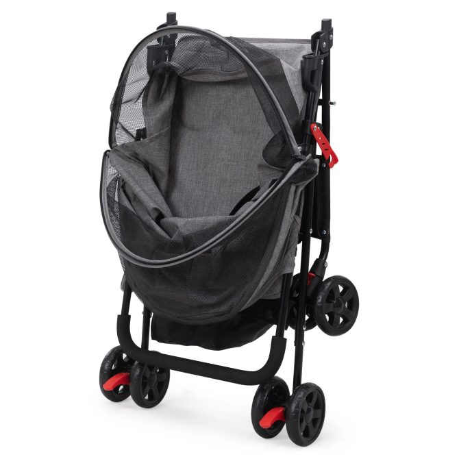Foldable Pet Stroller, Small Dog Cat Stroller with Storage Basket for Small Puppies, Gray and Black - Image 9