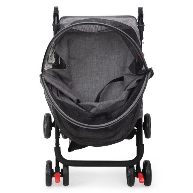 Foldable Pet Stroller, Small Dog Cat Stroller with Storage Basket for Small Puppies, Gray and Black - Image 10