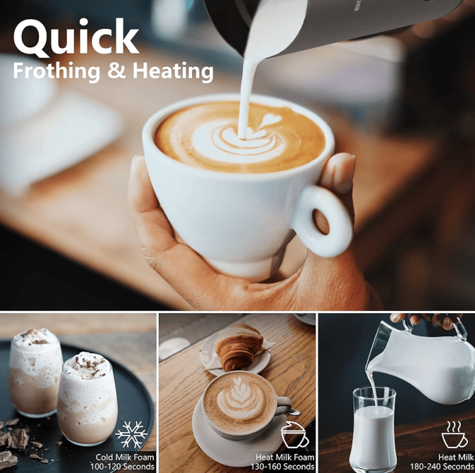 300W Multifunctional cold / hot milk foam 300ml Fully Automatic Milk Heater 360° rotating base SUS304 without BPA adjustable temperature and thickness cappuccino chocolate protein powder mixer cold - Image 19