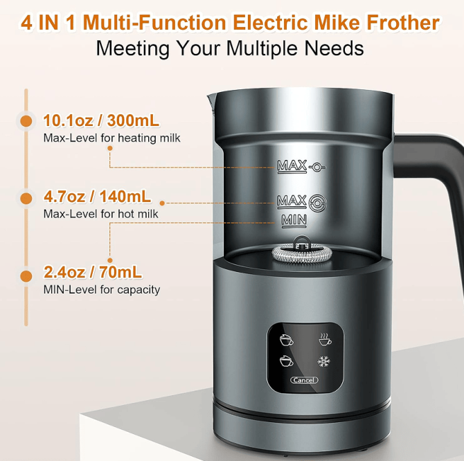 300W Multifunctional cold / hot milk foam 300ml Fully Automatic Milk Heater 360° rotating base SUS304 without BPA adjustable temperature and thickness cappuccino chocolate protein powder mixer cold - Image 20