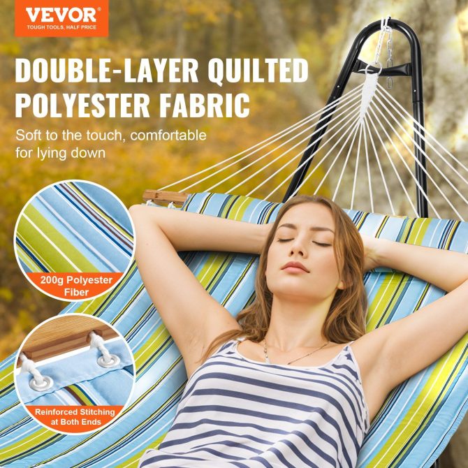 VEVOR Double Quilted Fabric Hammock Two Person Hammock with Stand 480lb Capacity - Image 2
