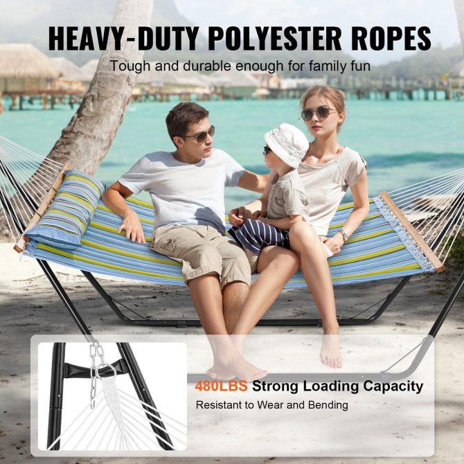 VEVOR Double Quilted Fabric Hammock Two Person Hammock with Stand 480lb Capacity - Image 3
